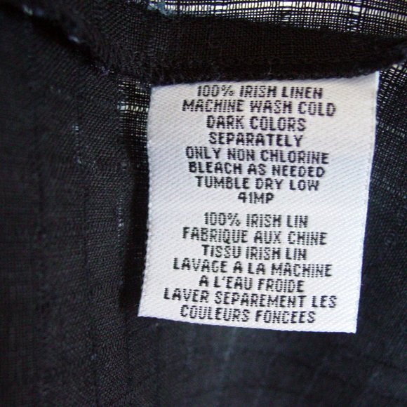 EILEEN FISHER Swan Dive Sheer Black Textured Irish Linen Button Down Dress S - Picture 7 of 8